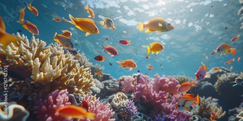 Fototapeta Naklejka Na Ścianę i Meble -  Colorful fish and coral formations in a tropical reef