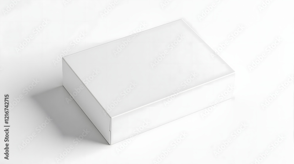 A minimalist white box packaging mockup with clean, sharp edges on a soft shadow on a white background. A minimalist white box packaging mockup with clean, sharp edges on a soft shadow on a white background.