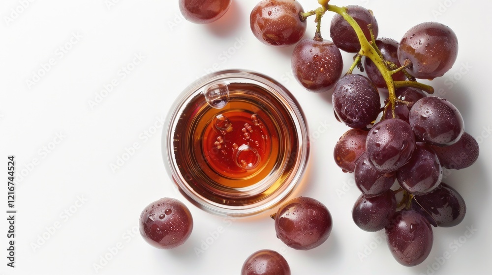 Vibrant red and green grapes on a white plate, with two glasses of red wine. Vibrant red and green grapes on a white plate, with two glasses of red wine.