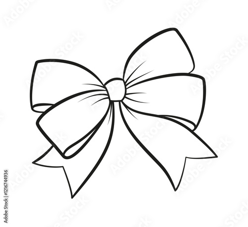 Hand drawn bow doodle style. Hand drawn black and white isolated logo. Bowknot line art. Design element for web graphic design, poster tattoo Coloring page art therapy. Vector illustration