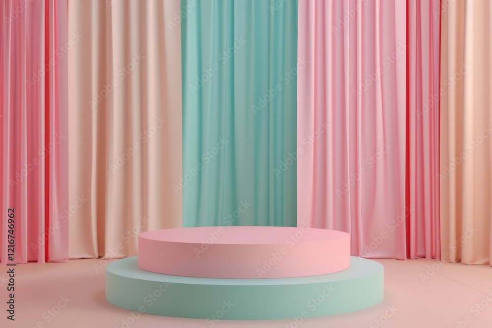 Bright, airy curtains in a range of pinks and aquas.