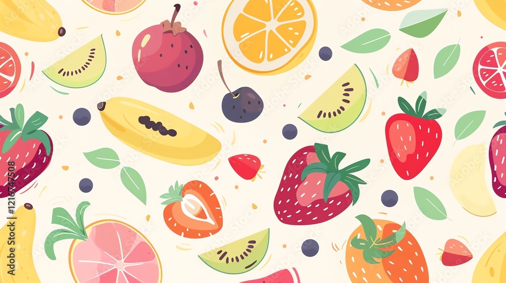 A seamless pattern of colorful fruits and berries. A seamless pattern of colorful fruits and berries.