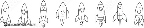 Startup Rocket line icon set. System booster vector sign, isolated on transparent background. Rocket launch symbol. Editable stroke.