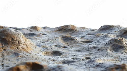 Lunar Landscape: A detailed close-up reveals the rugged, cratered surface of a celestial body, possibly the moon, with textures and shadows hinting at a vast, unexplored terrain.