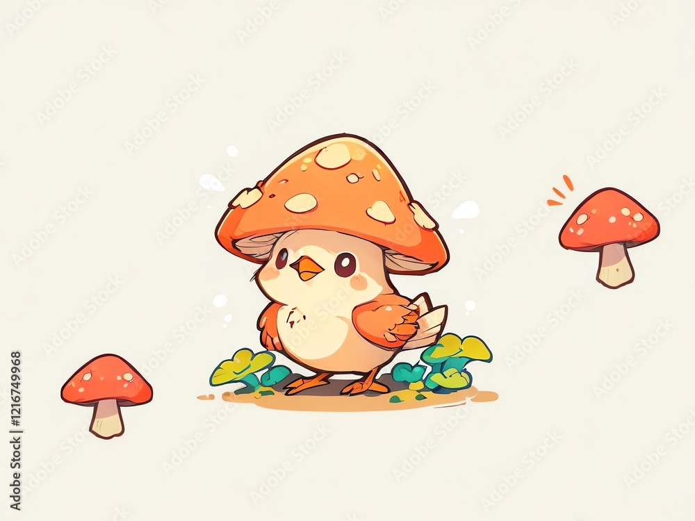 Adorable Chick Under a Mushroom Adorable Chick Under a Mushroom