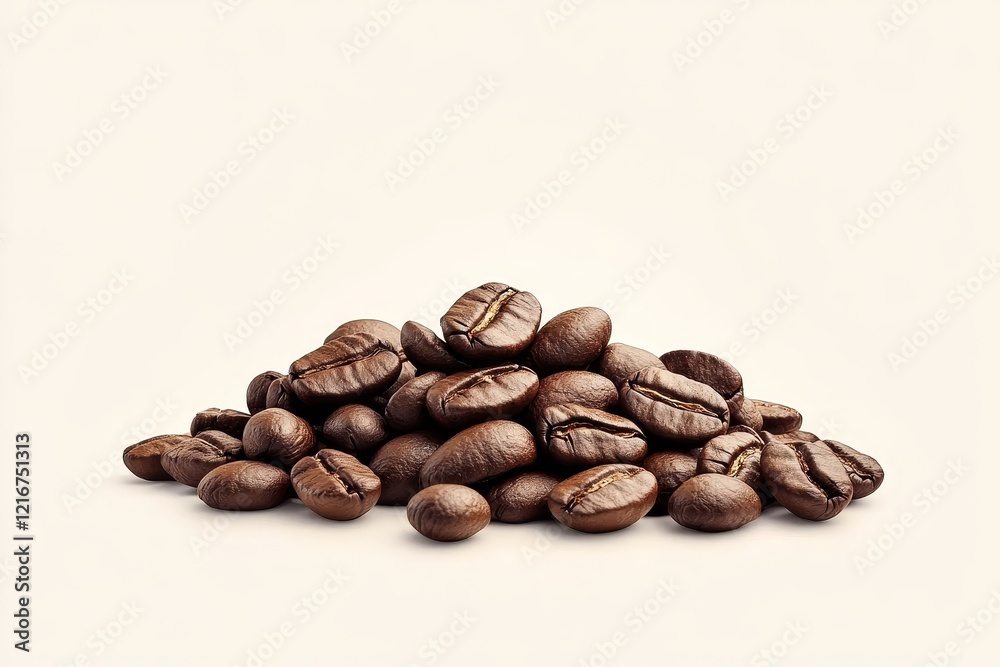 Small pile of premium coffee beans on a white background. Small pile of premium coffee beans on a white background.