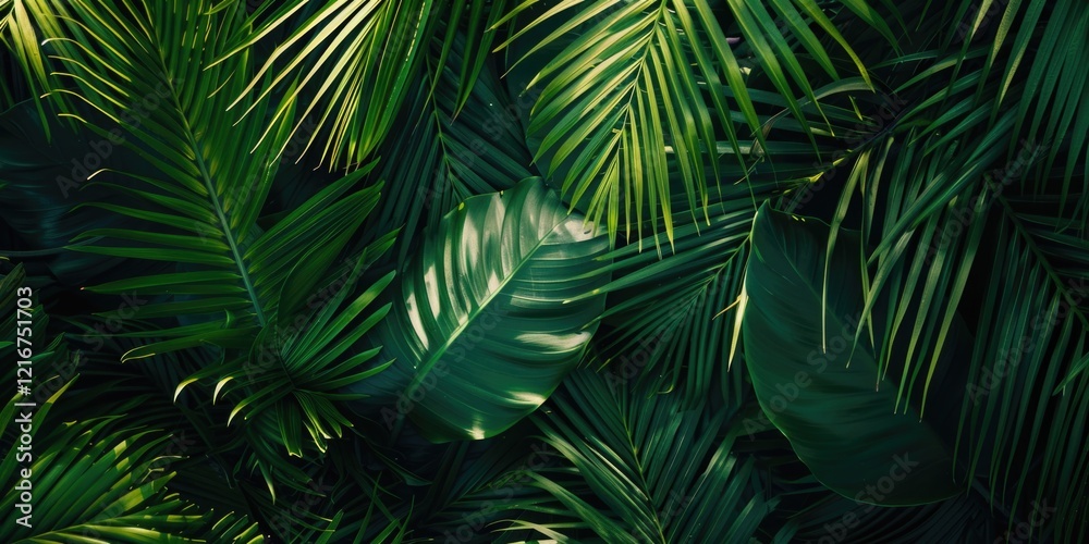 Lush green tropical forest with towering palm trees and vibrant foliage. Ideal for vacations, nature retreats or exotic landscapes. Lush green tropical forest with towering palm trees and vibrant foliage. Ideal for vacations, nature retreats or exotic landscapes.