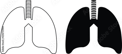 Human lungs line, flat icon set. Showing various medical and respiratory concepts designs, Human body related internal organ. Anatomical lungs symbol on isolated transparent background. Human anatomy.