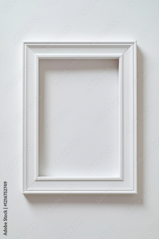 Minimalist white frame showcased on a clean, bright wall for artistic display purposes Minimalist white frame showcased on a clean, bright wall for artistic display purposes