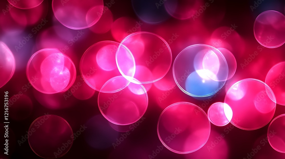 A smooth abstract design of glowing blue and pink bokeh circles fading into a dark blurred background. A smooth abstract design of glowing blue and pink bokeh circles fading into a dark blurred background.