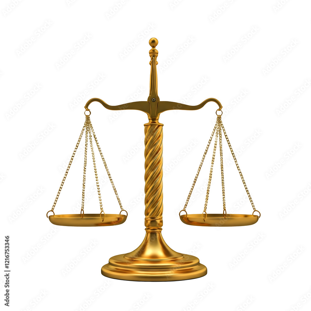 Detailed 3D Render of Ornate Golden Scales of Justice, png image Detailed 3D Render of Ornate Golden Scales of Justice, png image