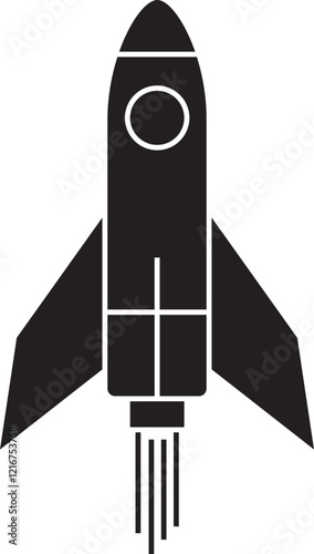 Startup Rocket Flat Icon. System booster vector sign, isolated on transparent background. Rocket launch symbol. Editable stroke.