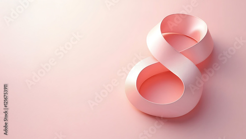Elegant ribbon folded in number 8 shape on minimalist background for International Women's Day