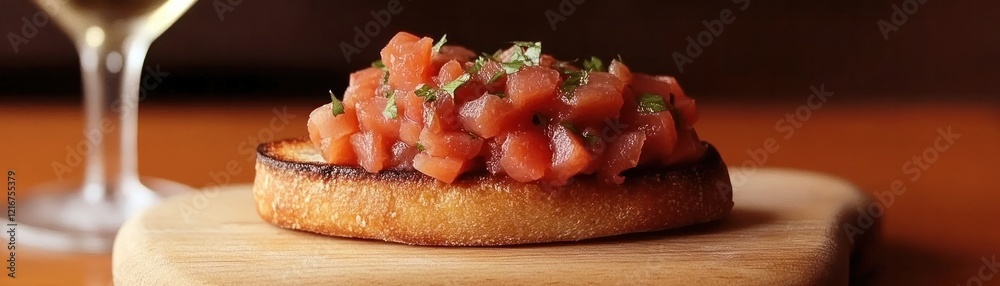 Savory Bruschetta Preparation Italian Restaurant Culinary Delight Cozy Atmosphere Close-Up View Gourmet Experience Savory Bruschetta Preparation Italian Restaurant Culinary Delight Cozy Atmosphere Close-Up View Gourmet Experience