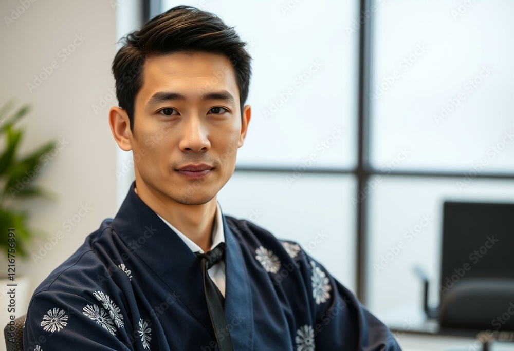 Portrait of a male in traditional Japanese clothing Portrait of a male in traditional Japanese clothing
