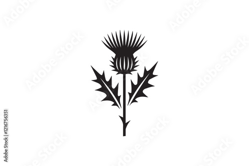 simple and subtle vector silhouette of thistle  in black and white, set against a white background. 