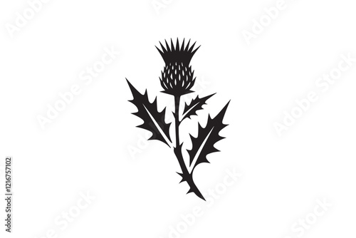 simple and subtle vector silhouette of thistle  in black and white, set against a white background. 