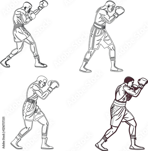 Boxing player bundle line art and illustrator eps