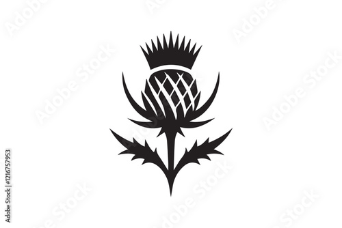 simple and subtle vector silhouette of thistle  in black and white, set against a white background. 