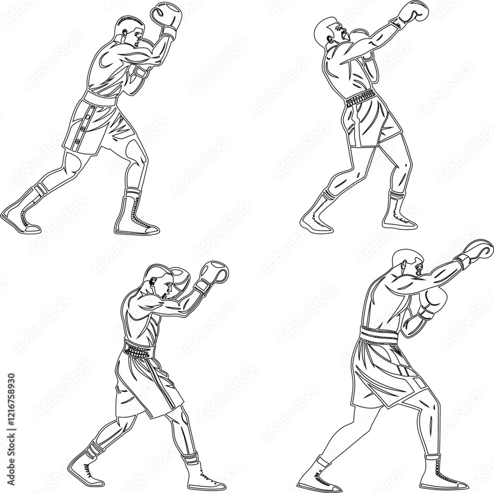 Fototapeta premium Boxing player bundle line art and illustrator eps