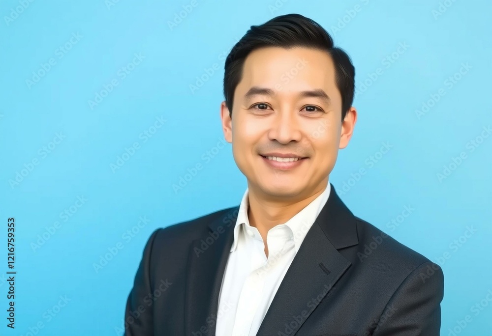 Portrait of an Asian male on a bright blue background Portrait of an Asian male on a bright blue background