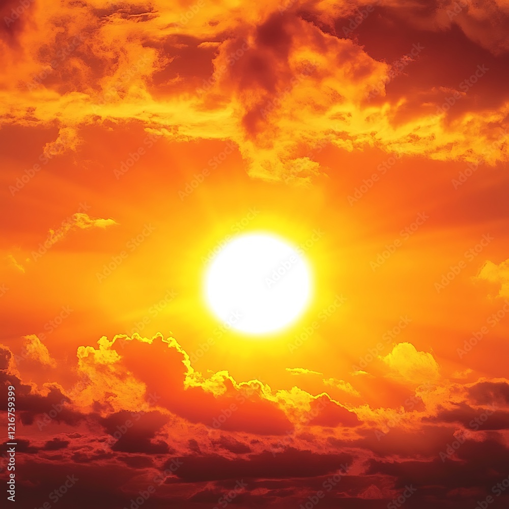 Fiery Sunset Bright Sun and Dramatic Cloudscape. Fiery Sunset Bright Sun and Dramatic Cloudscape.