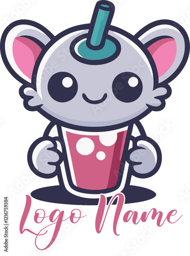 Cute Koala Character Holding a Drink With a Straw in a Playful Design