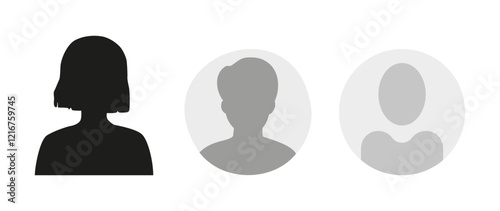 Vector flat illustration in grayscale. Icons of man and woman. Avatar, user profile, person icon, profile picture. Suitable for social media profiles, icons, screensavers and as a template.
