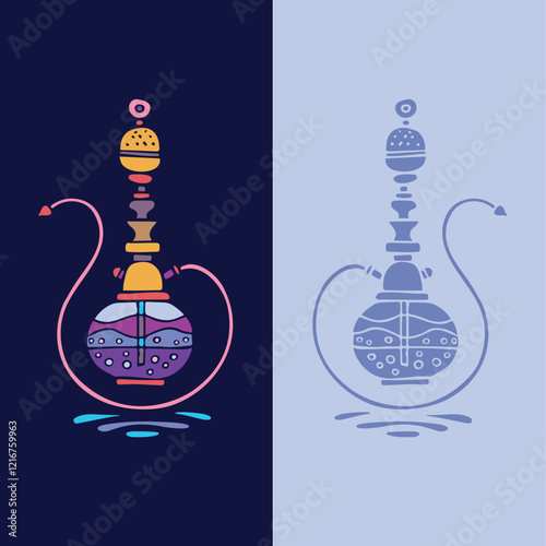Colorful smoky hookah, hand-drawn vector illustration perfect for a logo design.