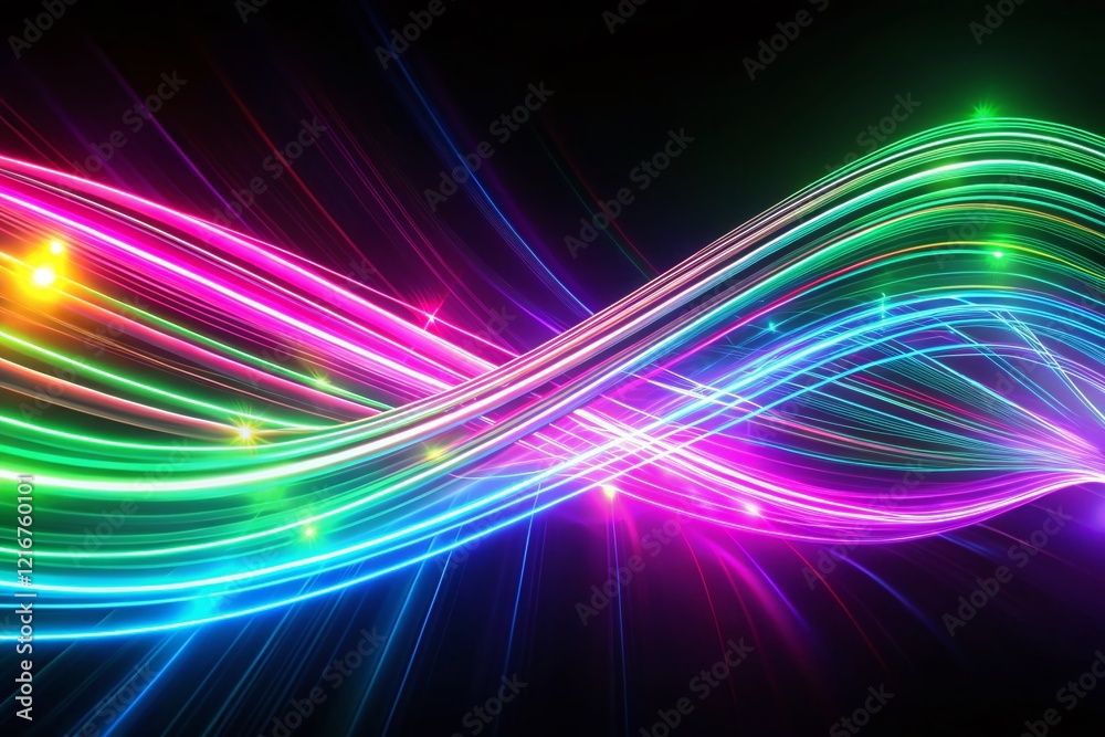 Abstract Neon Light Streaks: Green, Pink, Blue, Purple on Black Background Abstract Neon Light Streaks: Green, Pink, Blue, Purple on Black Background