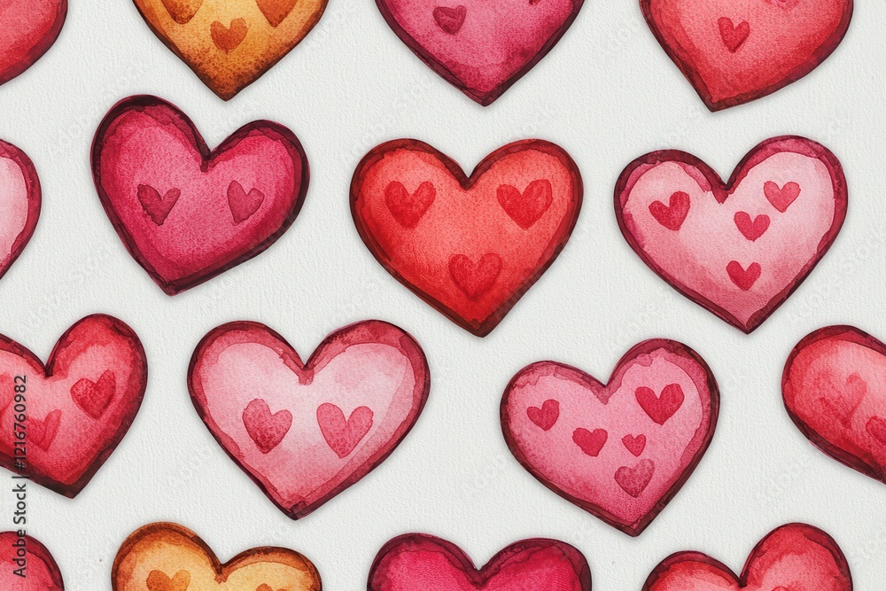 Fototapeta premium Watercolor Heart Pattern Romantic Red Pink Hearts Background Valentine s Day Design