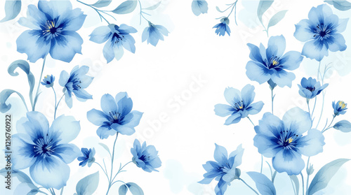 Blue watercolor flowers seamless pattern transparent background