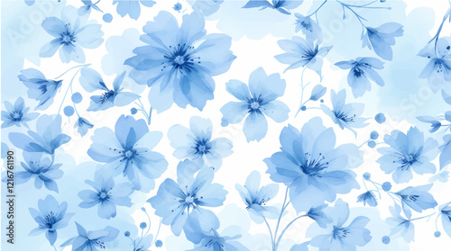 Watercolor Painting of Blue Flowers and Snowflakes