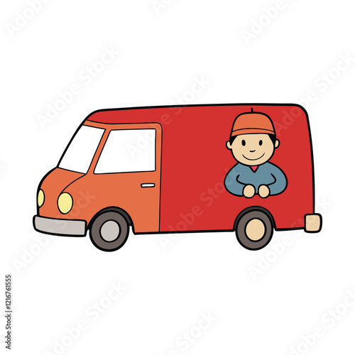 A cheerful man drives a food delivery van, ready to bring delicious meals to customers with a friendly smile and efficient service, ensuring timely and safe deliveries.