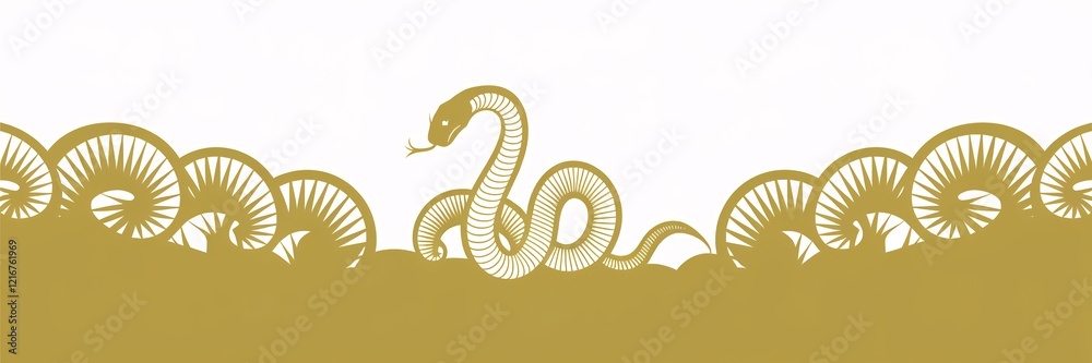 Gold snake illustration with decorative border. Gold snake illustration with decorative border.