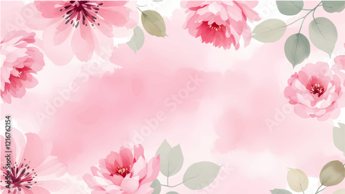 Pink watercolor flowers seamless pattern transparent background