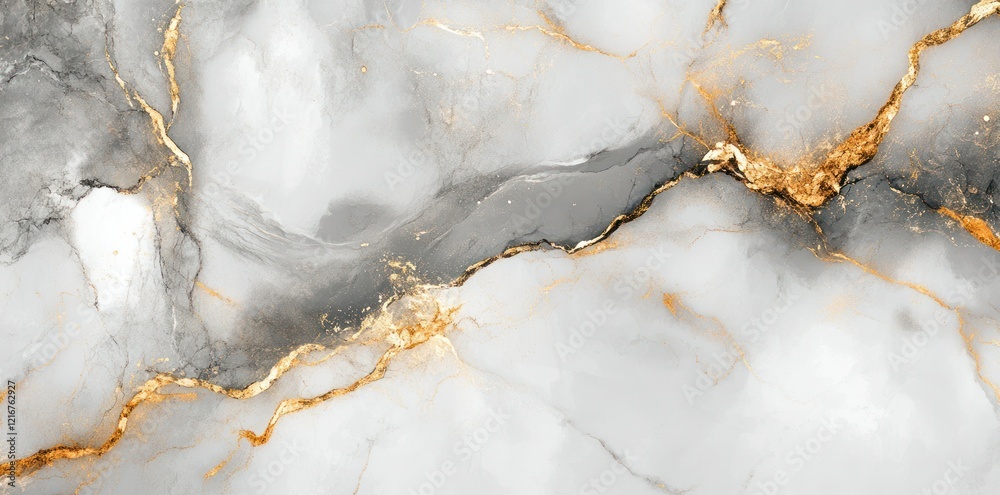 Fototapeta premium Abstract marble texture with gray and gold veins, ideal for backgrounds and design projects.