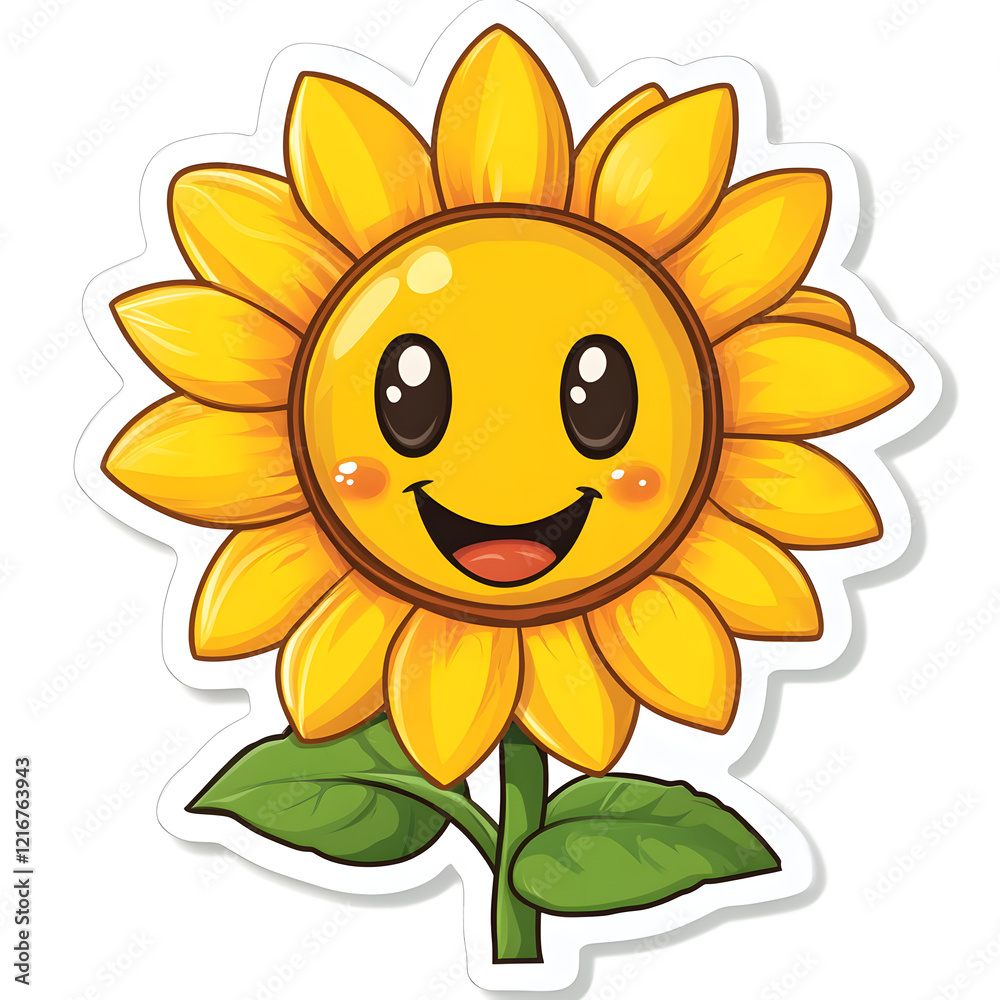 Bright and Whimsical Sunflower Sticker Featuring a Joyful Grin Bright and Whimsical Sunflower Sticker Featuring a Joyful Grin