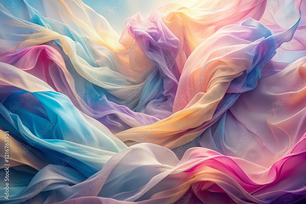Obraz premium Abstract Pastel Flowing Fabric Double Exposure Photography - Dreamy Swirling Textures