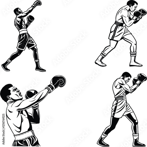 Boxing player bundle line art and illustrator eps