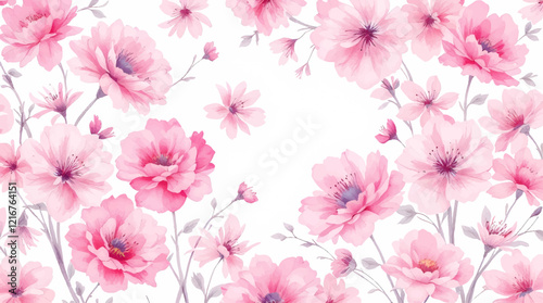 Watercolor pink rose floral background for wedding, invitation, and greeting card with copy space text