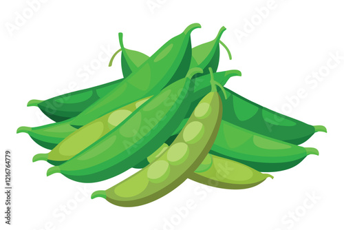 Fresh Green Peas Vector Illustration With Green Pods and Rounded Shapes