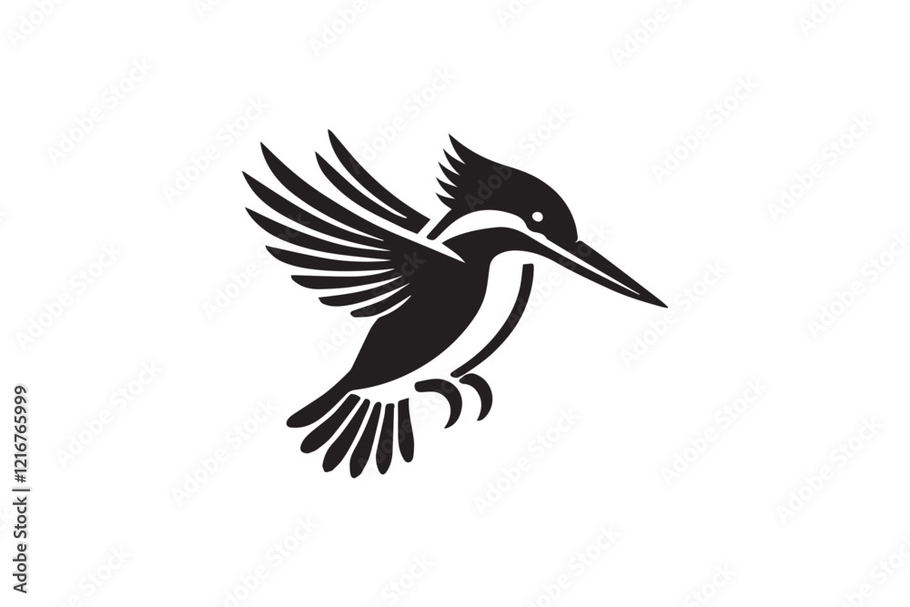 Obraz premium simple and subtle vector silhouette of Kingfisher in black and white, set against a white background