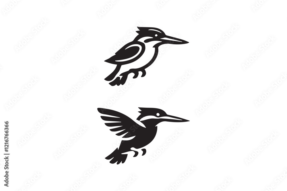 Obraz premium simple and subtle vector silhouette of Kingfisher in black and white, set against a white background