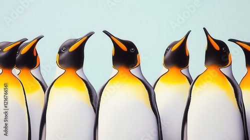 A group of penguins on a blue background, digital illustration