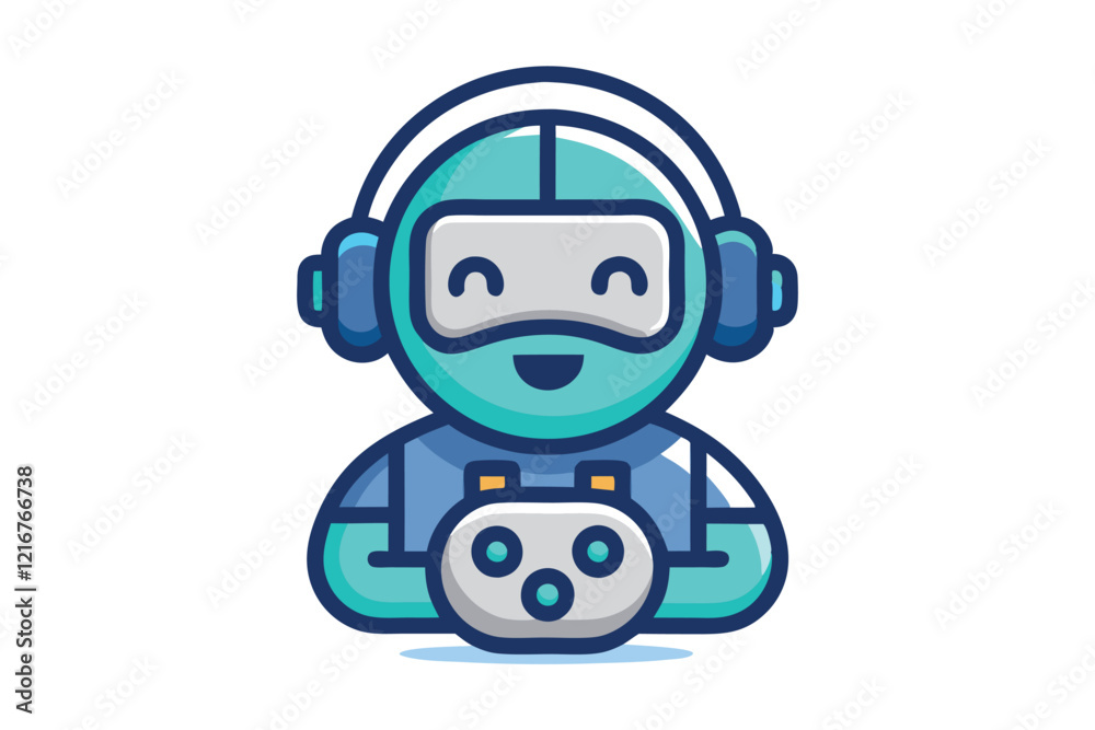 Cute Gaming Character With Headphones Holding a Game Controller in a Playful Pose Cute Gaming Character With Headphones Holding a Game Controller in a Playful Pose
