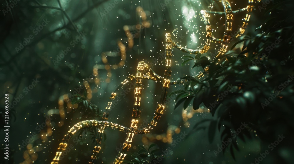Enchanted forest scene with glowing vines and ethereal light filtering through foliage Enchanted forest scene with glowing vines and ethereal light filtering through foliage