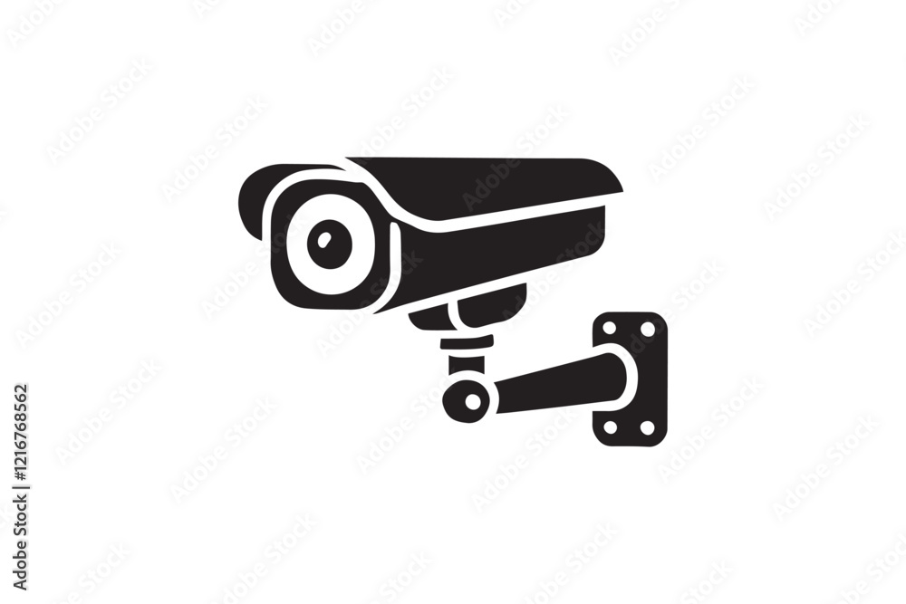 simple and subtle vector silhouette of cctv camera in black and white, set against a white background. simple and subtle vector silhouette of cctv camera in black and white, set against a white background.