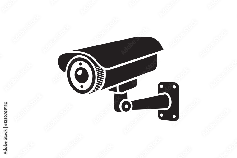 simple and subtle vector silhouette of cctv camera in black and white, set against a white background. simple and subtle vector silhouette of cctv camera in black and white, set against a white background.