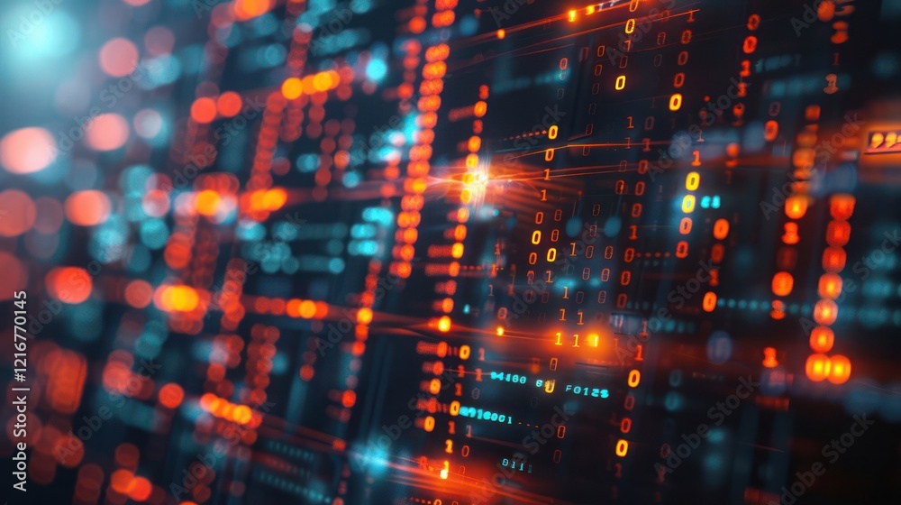 Abstract digital data visualization with glowing binary code and vibrant colors in a tech environment Abstract digital data visualization with glowing binary code and vibrant colors in a tech environment